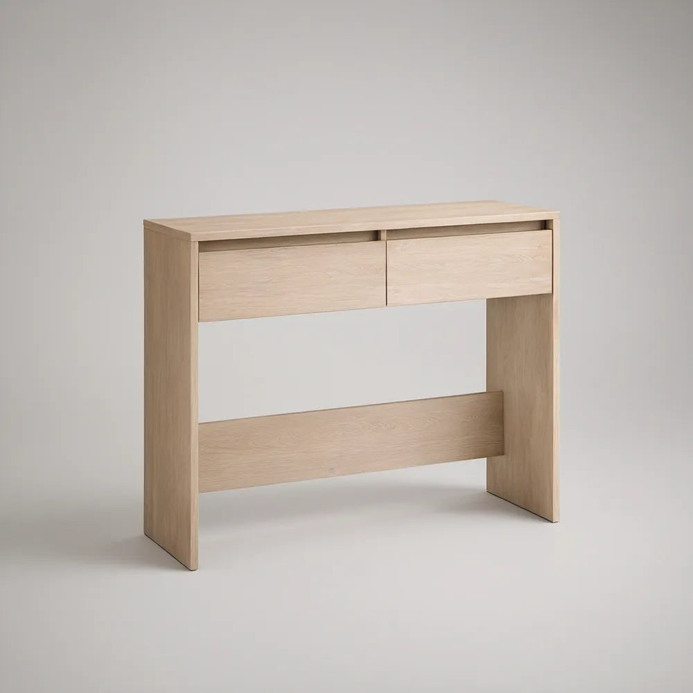 Natural Oak 2-Drawer Console Table, 39.4 x 13.8 x 31.5 in, MDF with Oak Veneer