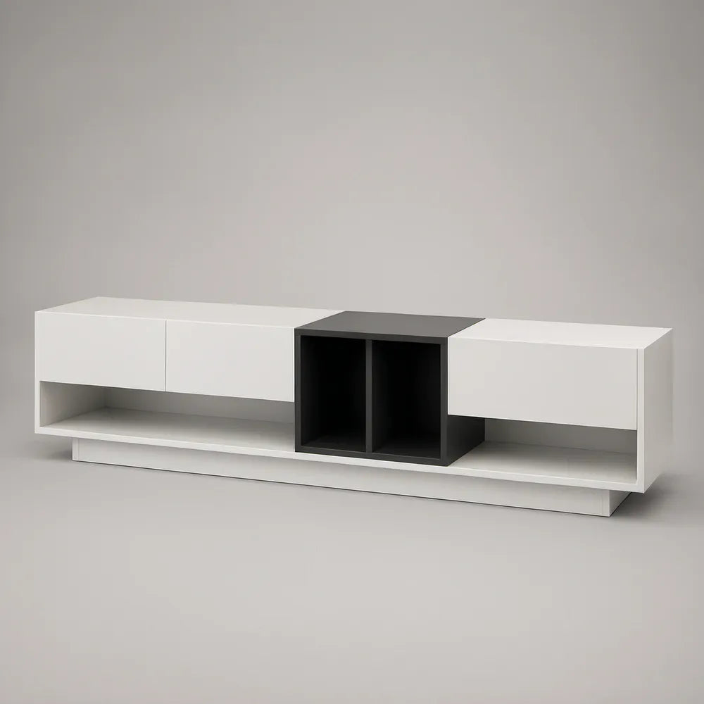 Modern White and Black Storage Console, 70.9 x 15.7 x 17.7 in