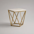 20 x 20 x 24 in Square Side Table with White Sintered Stone Top and Gold Stainless Steel Frame