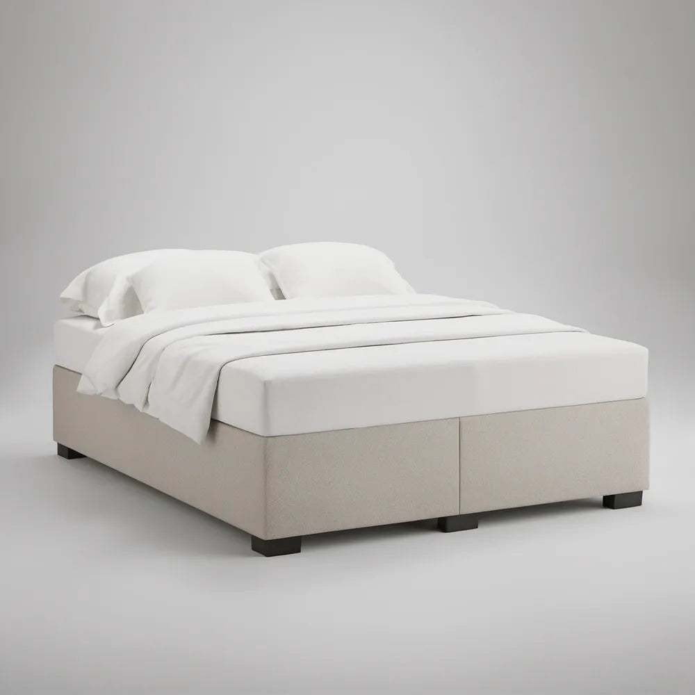 Queen Beige Upholstered Platform Bed Frame, 64 x 84 x 16 in, Fits 60 x 80 in Mattress