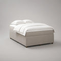 Queen Upholstered Platform Bed Frame, 64 x 84 x 29 in, Beige with Dark Brown Legs