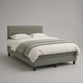 Queen Upholstered Platform Bed Frame with Padded Channel-Tufted Headboard, Gray/Black, 64 x 85 x 45 in