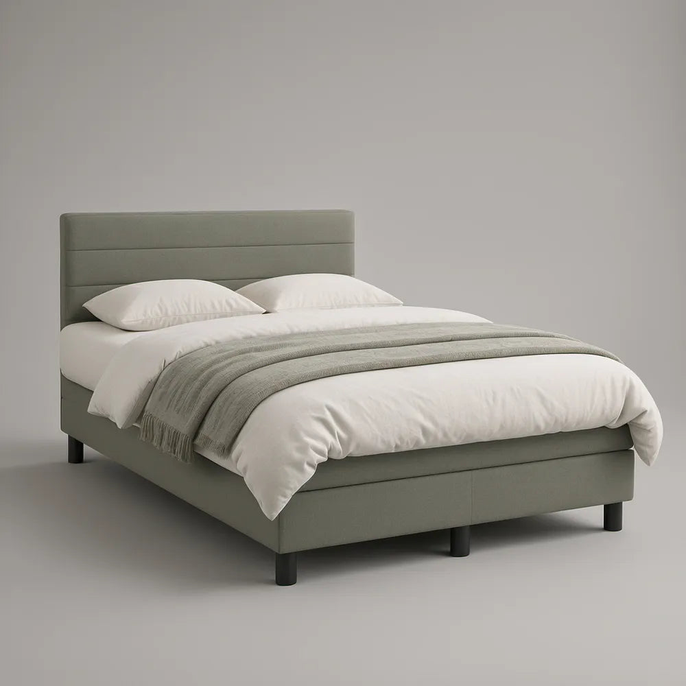 Queen Upholstered Platform Bed Frame with Padded Channel-Tufted Headboard, Gray/Black, 64 x 85 x 45 in