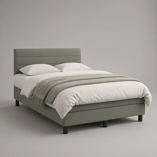 Queen Upholstered Platform Bed Frame with Padded Channel-Tufted Headboard, Gray/Black, 64 x 85 x 45 in