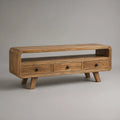 Natural Brown Solid Rubberwood TV Stand with 3 Drawers and Open Shelf, 160 x 40 x 55 cm