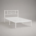 White Twin Metal Platform Bed Frame with Scrollwork Headboard, 39 x 75 in