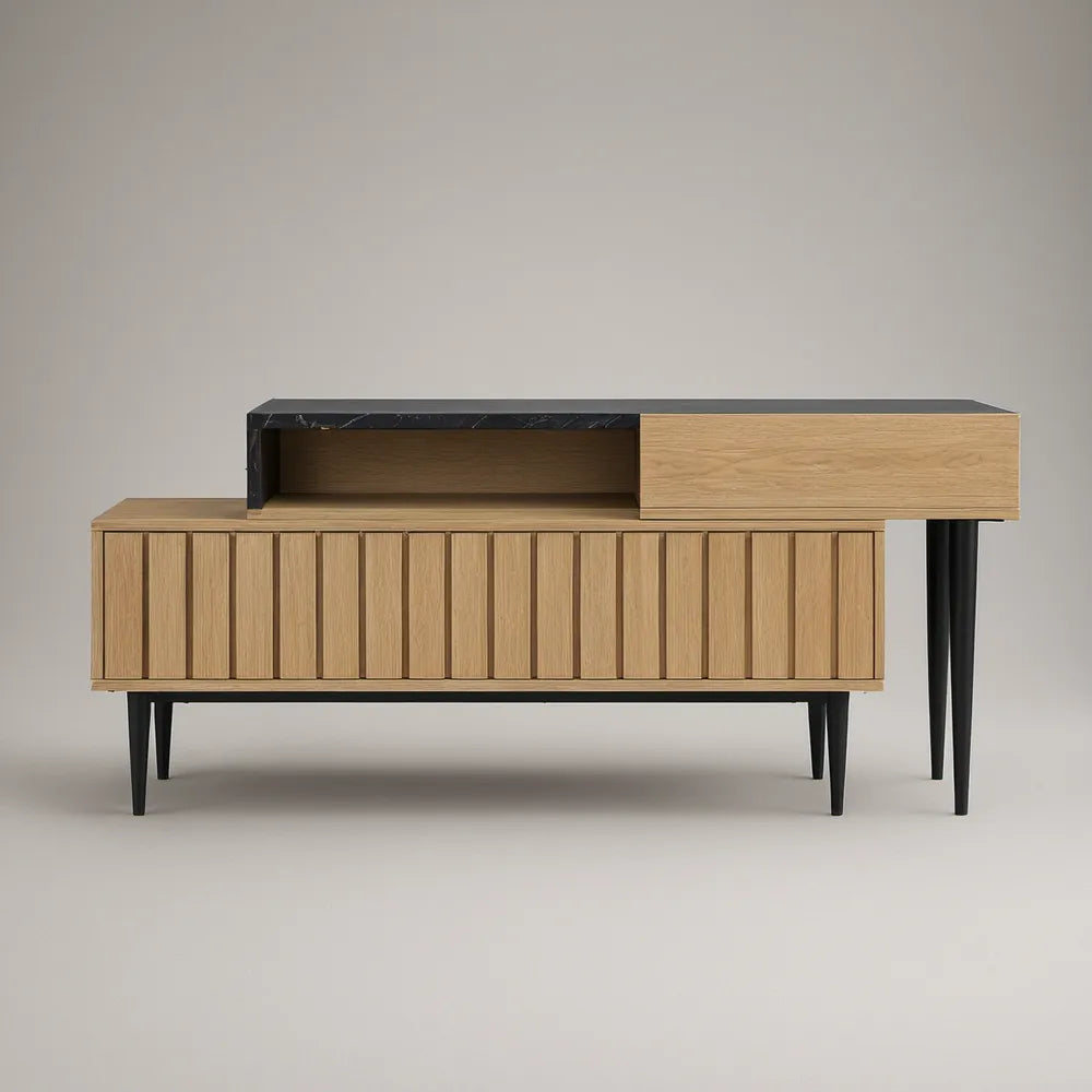 2-Piece Natural Oak and Black Storage Set, 70.9 x 15.7 x 29.5 in