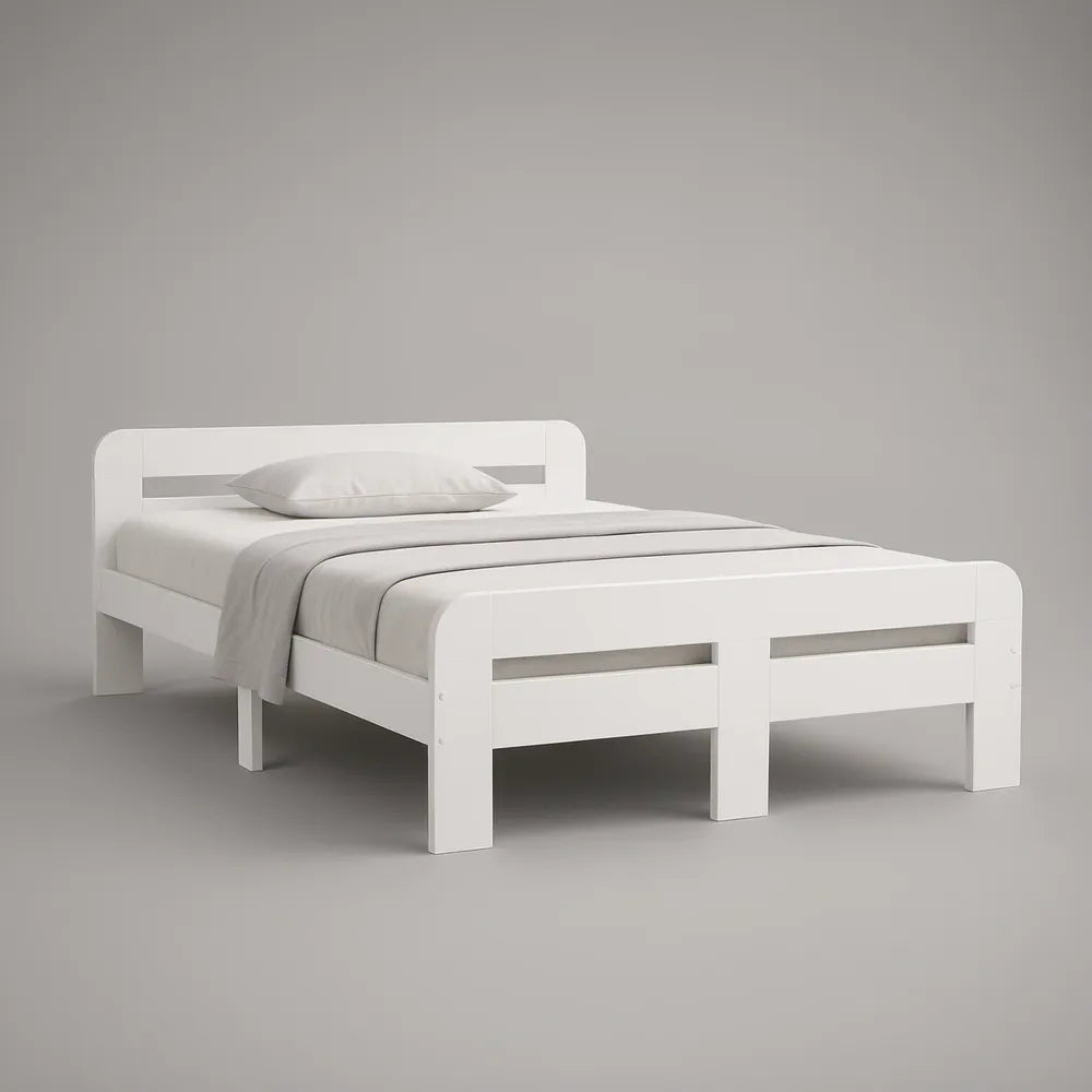 Twin Solid Pine Wood Platform Bed Frame, White, 78 x 41 x 35 in