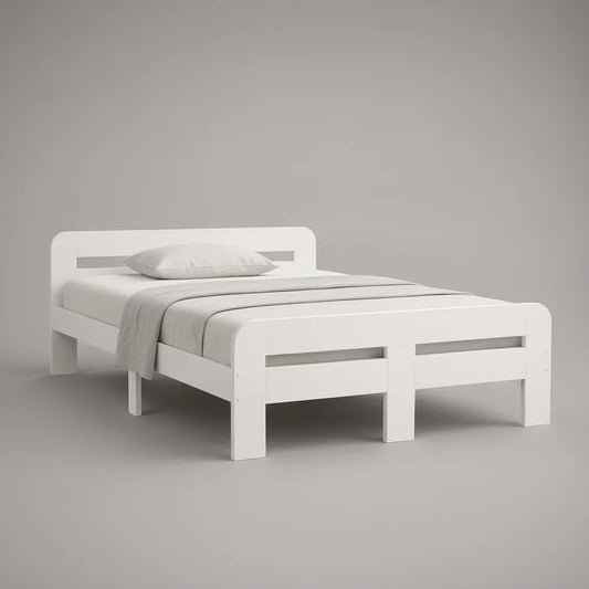 Twin Solid Pine Wood Platform Bed Frame, White, 78 x 41 x 35 in