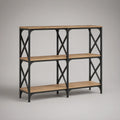 Industrial 3-Tier Console Table with Brown Wood-Grain Shelves and Black Steel Frame, 47.24 x 13.78 x 35.43 in