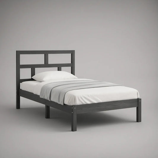 Twin Solid Pine Wood Platform Bed Frame, Black, 79.5 x 41.5 x 39 in