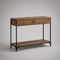 Walnut Brown and Black Console Table with Drawer and Lower Shelf, 42 x 14 x 30 in