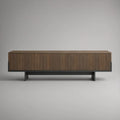 70.9 in. Walnut Veneer Media Console with 3 Fluted Doors, Dark Brown/Black