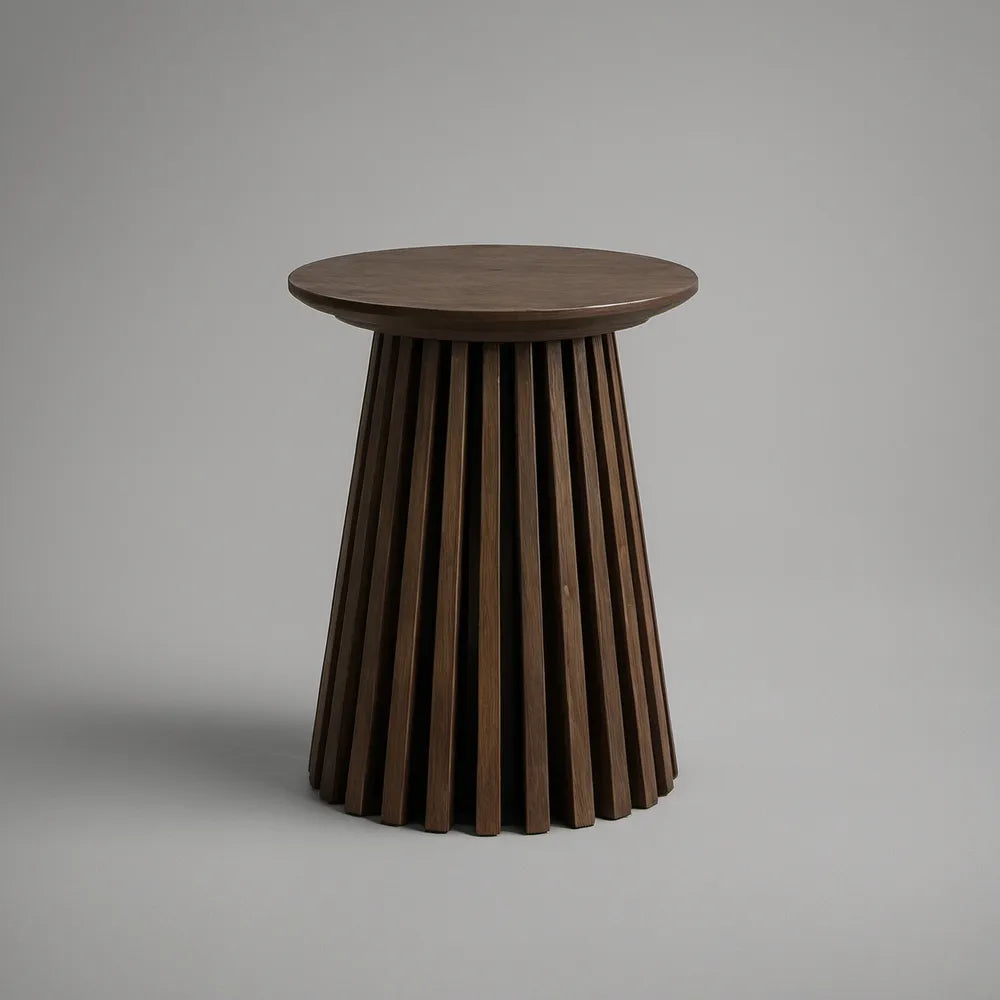 Walnut Brown Round Side Table, 18 in Diameter x 22 in H, Solid Rubberwood