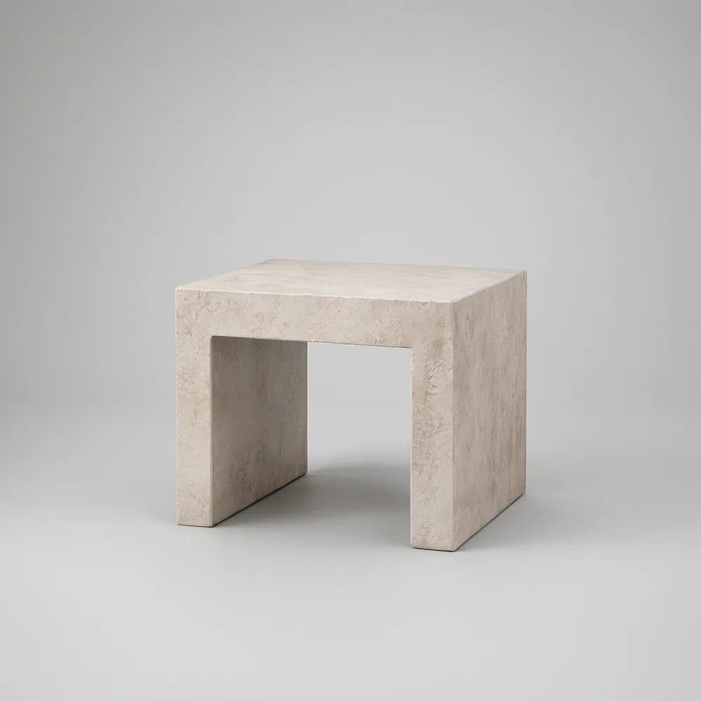 18 x 18 x 18 in Beige Travertine-Effect MDF Side Table