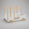 Twin Vehicle-Shaped House Bed Frame, Solid Pine and MDF, White/Natural, 78.7 x 41.3 x 66.9 in