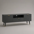 Modern Black and Gold TV Stand with 2 Doors, Drawer and Open Shelf, 63 x 15.7 x 22 in