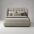Beige Queen Upholstered Platform Bed with Rounded Channel-Tufted Headboard, 64 x 88 x 50 in