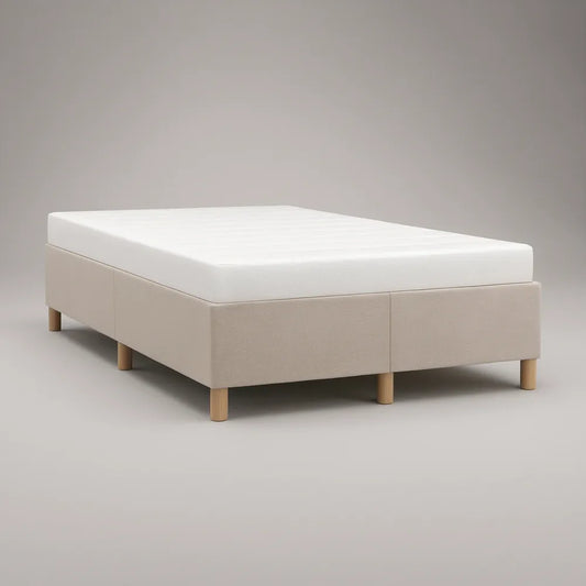 Queen Upholstered Platform Bed Frame, 60 x 80 in, Cream with Natural Wood Legs
