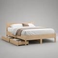 Queen Solid Pine Platform Bed Frame with 2 Storage Drawers, Natural, 80 x 60 x 38 in
