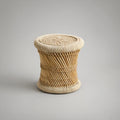 Natural Beige and Light Brown Round Woven Rattan Side Table, 17.7 in Diameter x 18.1 in High