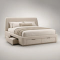 Queen Cream Upholstered Storage Bed Frame with 3 Drawers, 65 x 89 x 48 in