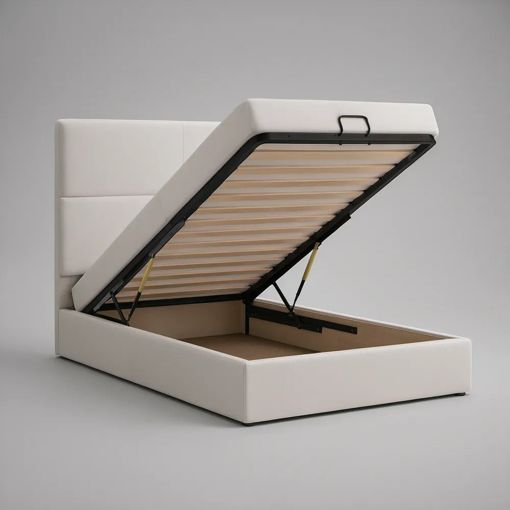 White Queen Upholstered Hydraulic Lift Storage Bed, 83 x 63 x 45 in